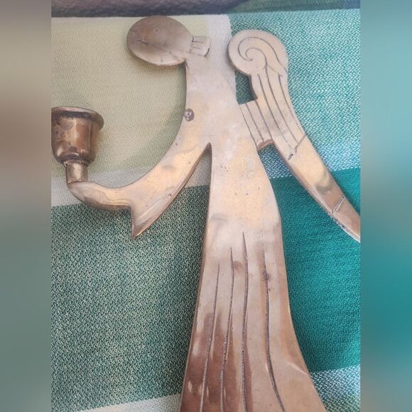 Vintage 2 Brass AngelCandleHolders Solid Brass Angel Taper Candle Holder 10 1/2" - Picture 5 of 14